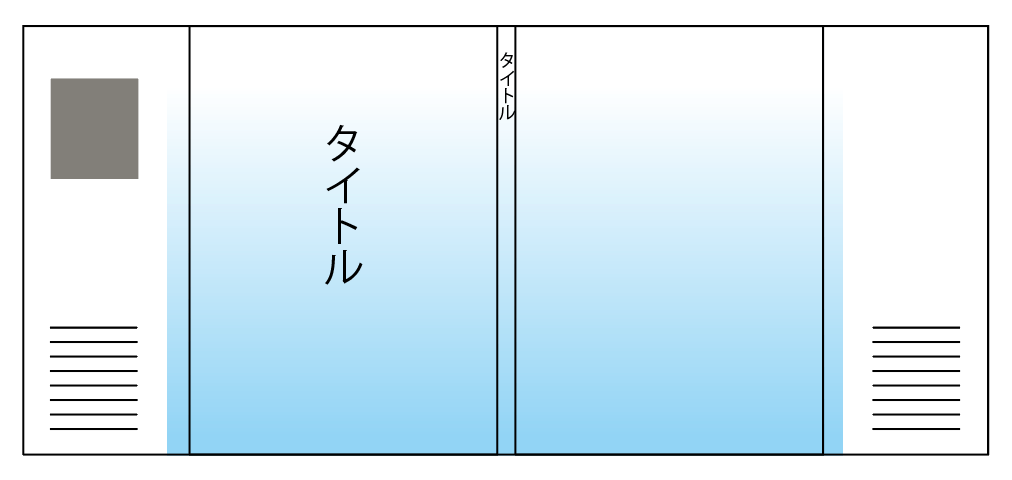 ソデ（折り返し部分）の印刷は、出版社の文庫本のように、あらすじや著者のプロフィールをレイアウトすると本格的な仕上がりです。