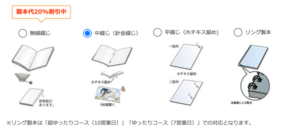 見積フォームでの中綴じ選択方法