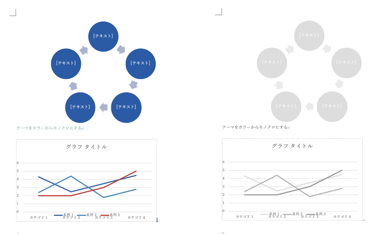  wordでカラーからグレースケールに変換した結果