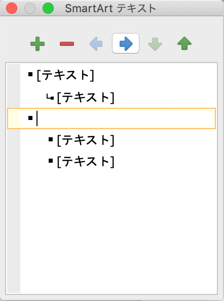 項目の階層を上げたい時は左向きの矢印、下げたい時は右向きの矢印をクリックします。