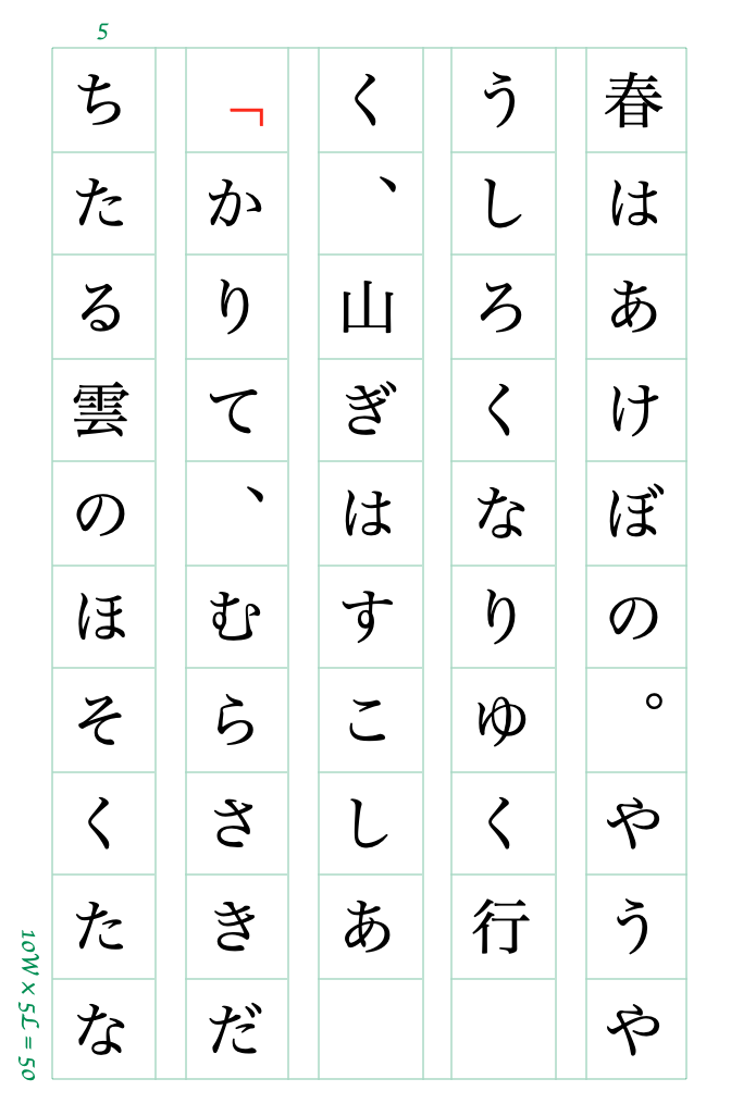 「弱い禁則」では句読点や括弧類についてのみ処理