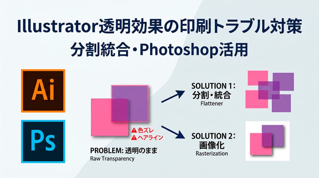 Illustrator透明効果の印刷トラブル対策！分割統合とPhotoshop活用