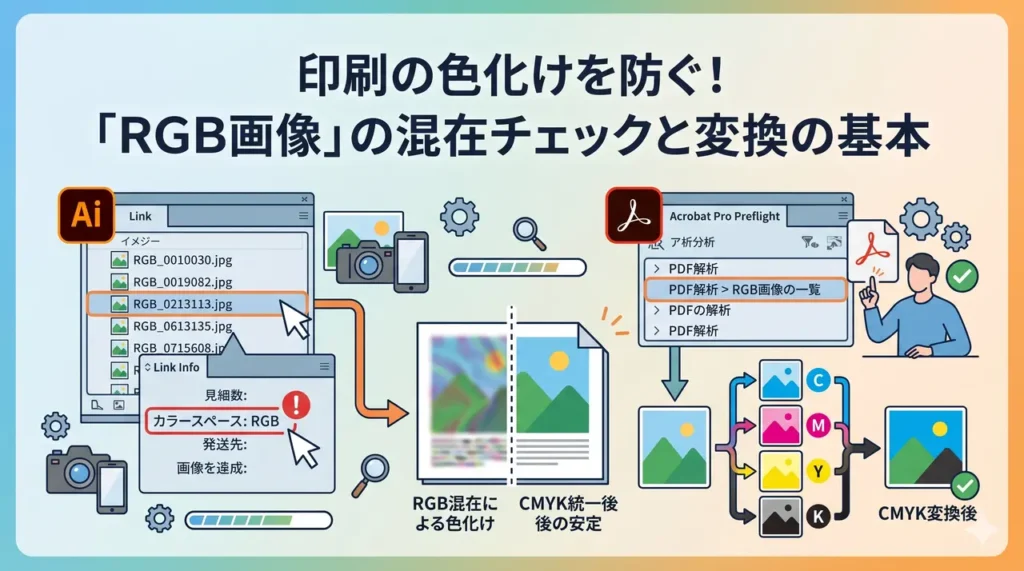 印刷の色化けを防ぐ！「RGB画像」の混在チェックと変換の基本