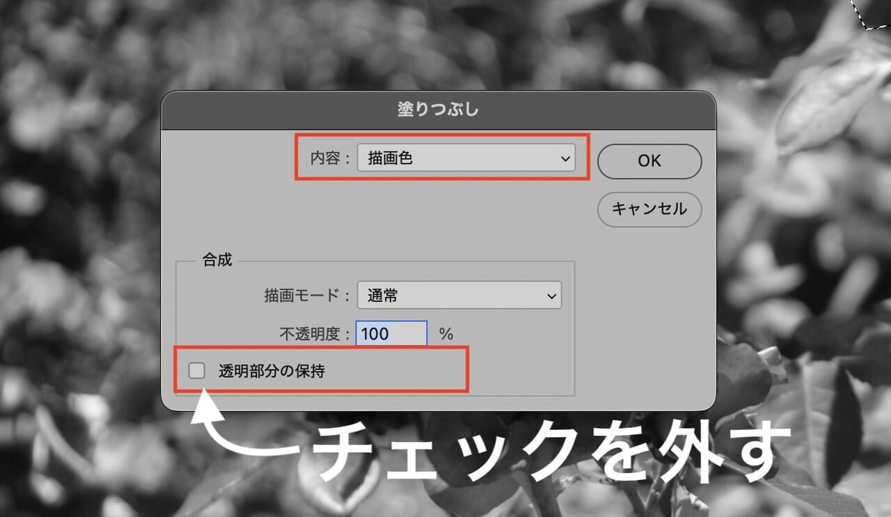 【編集】メニューから［塗りつぶし］を選択