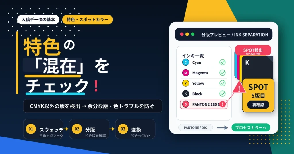 特色（スポットカラー）混在のチェック方法と防ぐ対策｜入稿前に確認