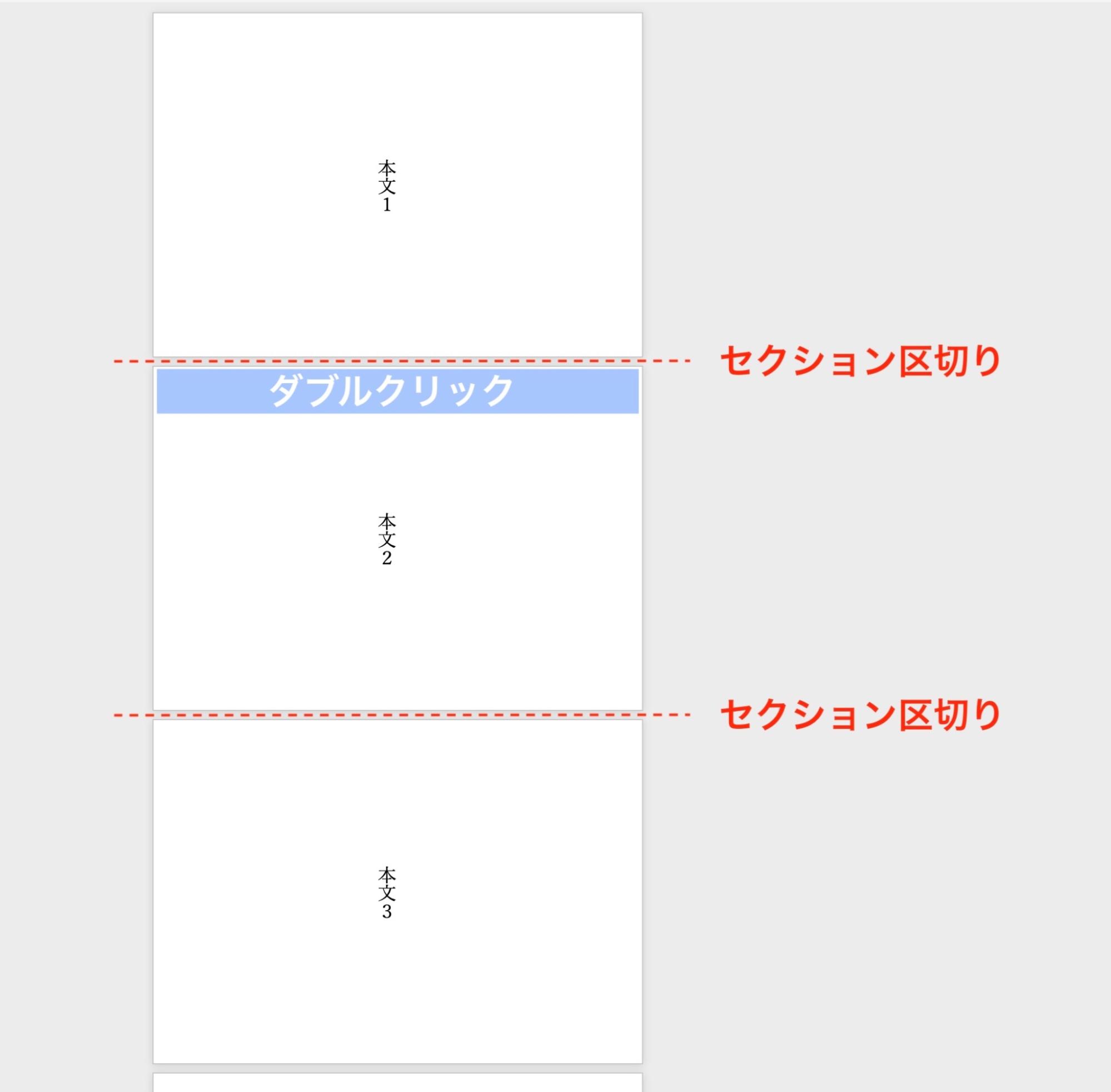 ヘッダー部分(ページ上部の余白)をダブルクリック