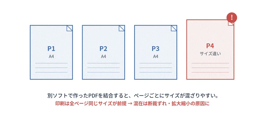 1つのPDF内でページサイズが混在しているケース