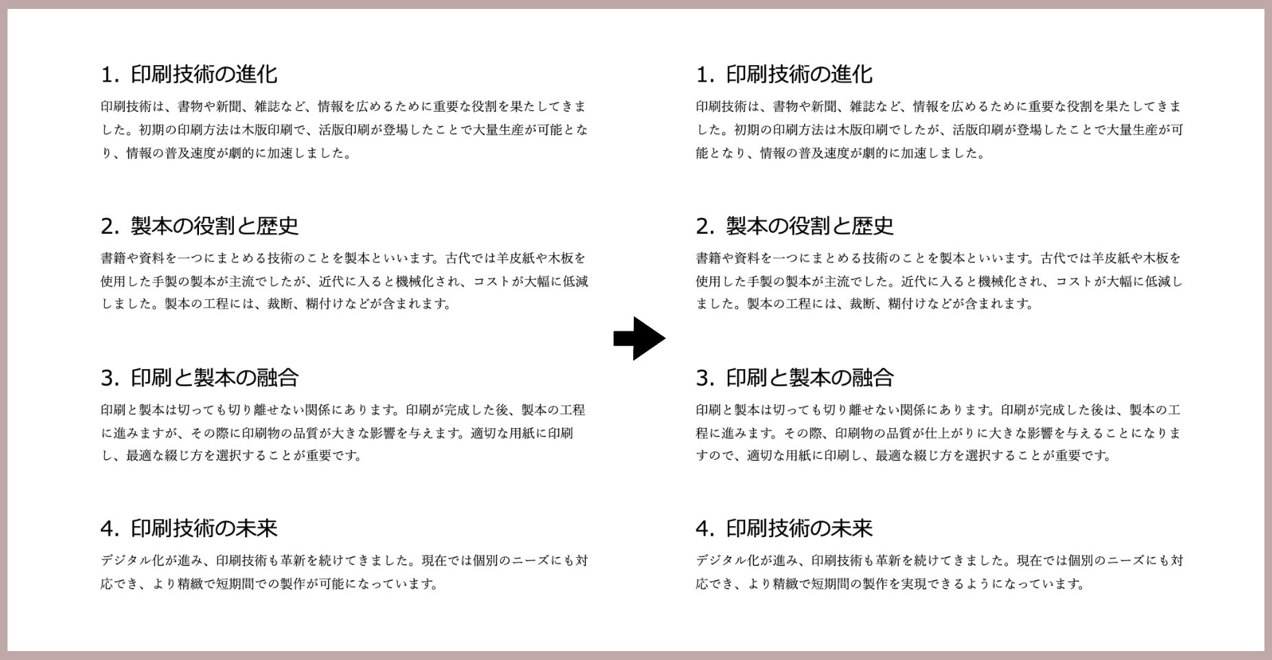 左が元文書、右が編集後