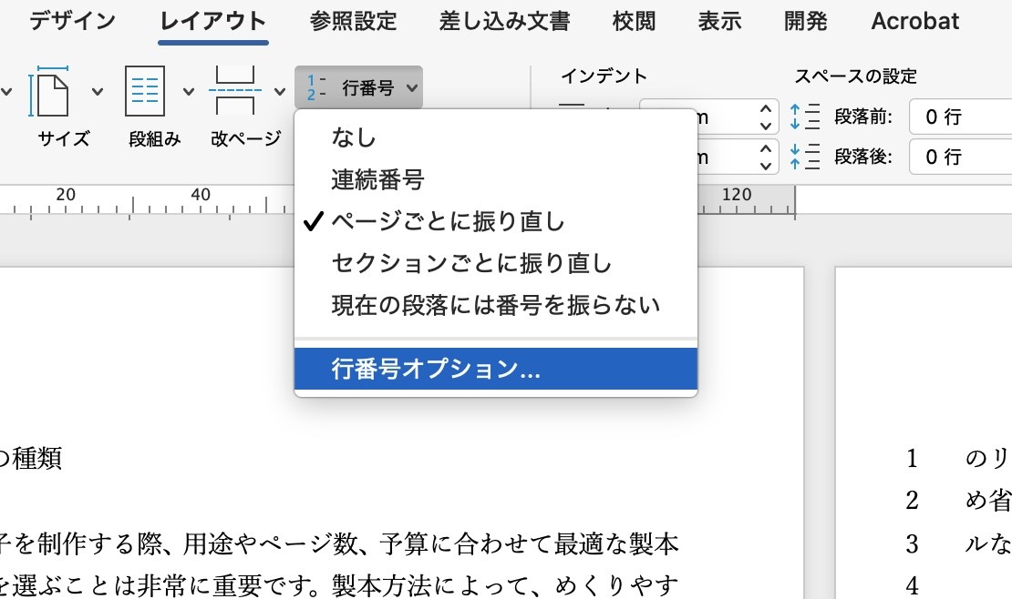 ［行番号］→「行番号オプション…」