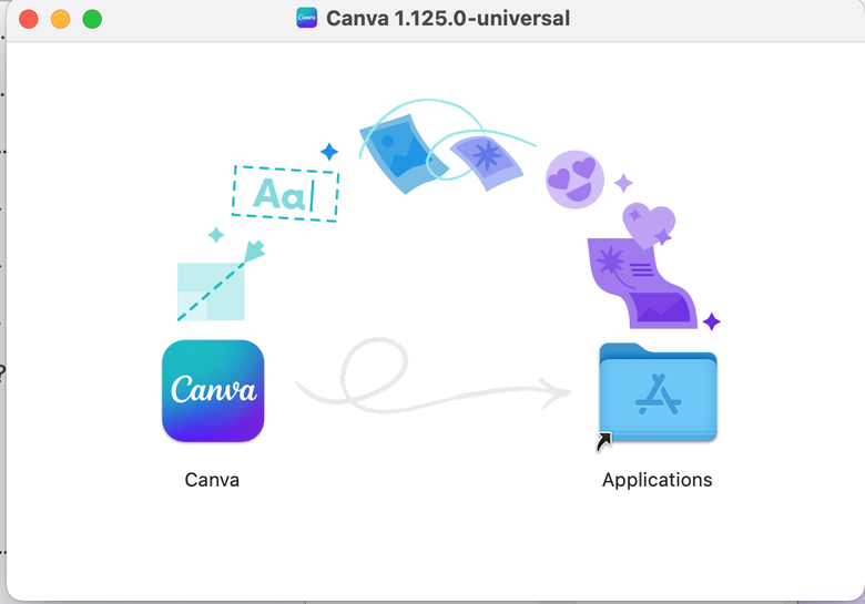 MacでCanvaアプリをApplicationsフォルダーへ移動する画面