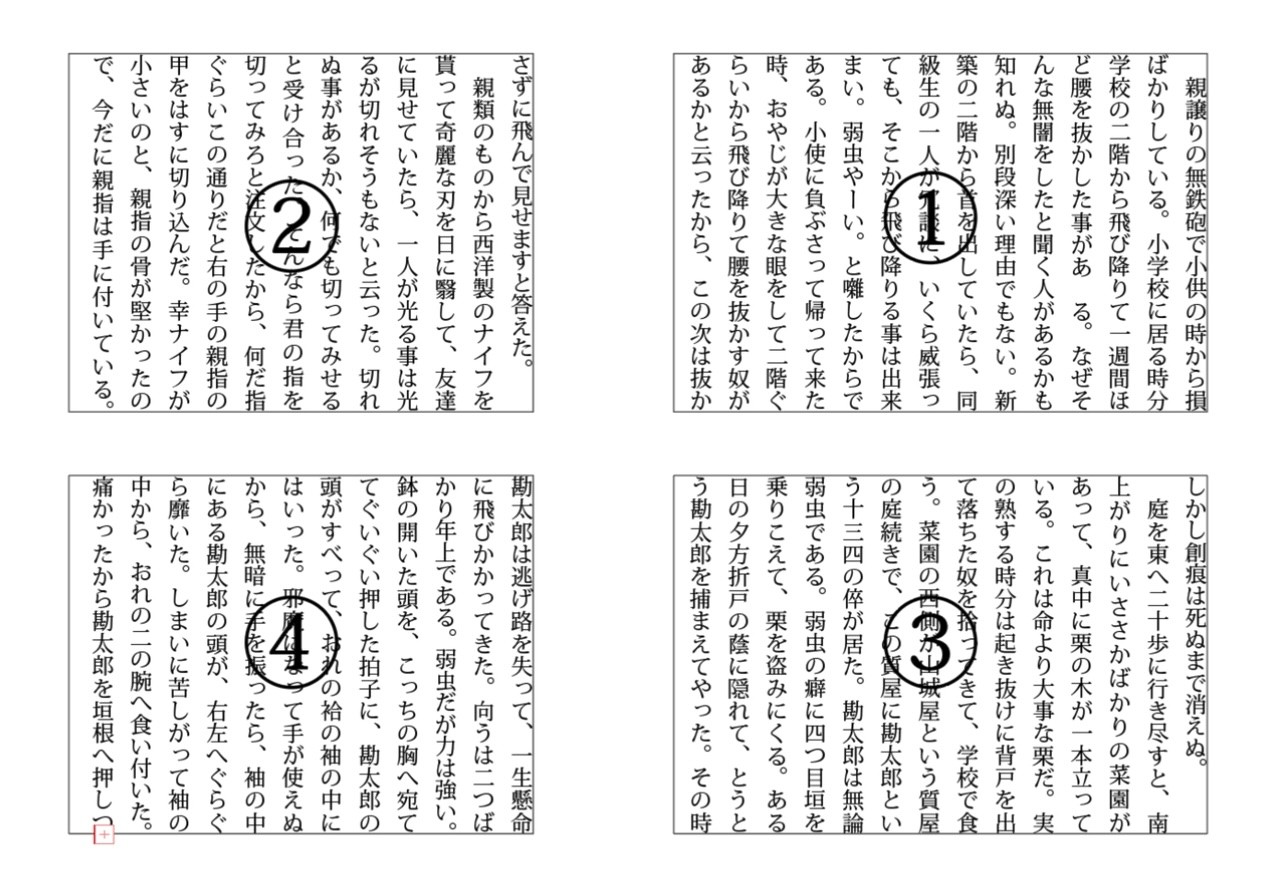 テキストが設定に従って各フレームに流し込まれる